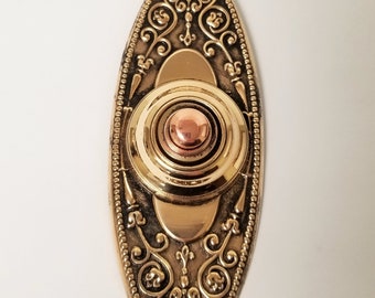 1880's Solid Brass Vintage Doorbell Button, Highly Decorative, Electrical Bell, E0210