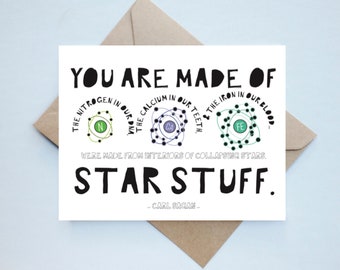 Handmade Congratulations Card // Nerdy Graduation Card - Engineer - Physics - STEM Card - Carl Sagan Quote - New Grad - Star Stuff