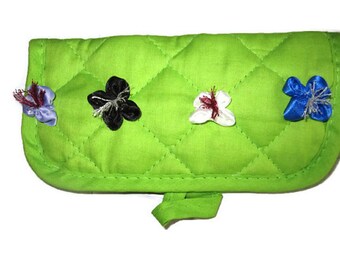 Green fabric eyeglass case, Reading glasses case, Eyeglasses case