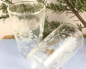 SALE Pair Vintage floral print juice glasses, set of two juice glasses, retro juice glasses