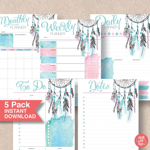 Bullet Journal Printable Planner A5 A4 Letter Half Page