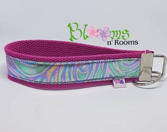 Rainbow opalescent swirls wrist key chain, key fob wristlet, Keychain