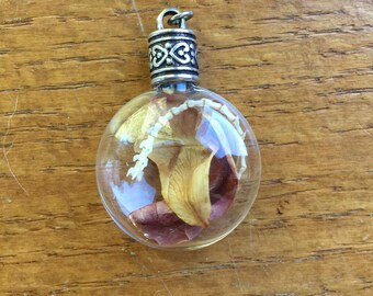 Mouse tail and rose peal pendant