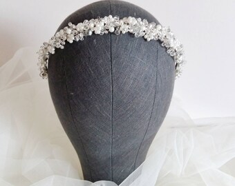 Silver Tiara, Bridal Headband, Silver Crown, Silver Wedding Tiara, Silver Bridal Tiara, Pearl Tiara, Silver headband