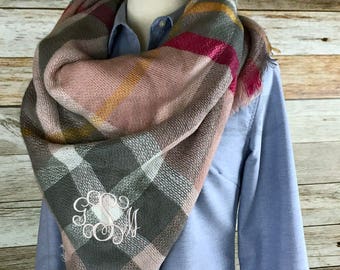 Monogram Blanket Scarf, Blanket Scarf, Plaid Blanket Scarf, Plaid Scarf, Tartan Scarf, Monogram Scarf, Personalized Blanket Scarf, Tartan