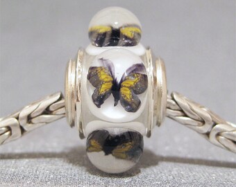Butterfly Bead Handmade Lampwork Euro Charm Limited Edition Topaz Butterflies
