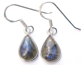 Stunning Hand Made Labradorite Teardrop Sterling Silver Earrings