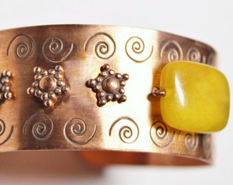 Handcrafted Copper Cuff Bracelet with Yellow Agate