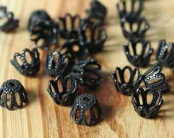 Black, blackened brass bead cap 6mm, 24 pcs (item ID XMXH00813B)