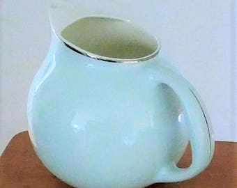Atomic Pitcher, Green Silver Glass Pitcher, Large Serving Pitcher, Mid Century Modern Universal Ballerina Mist, 1950s Retro Big Pitcher