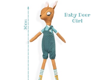 DEER BABY - Plushie Stuffed Toy - Deer Softie for Girl - Woodland Animal Doll - rag doll