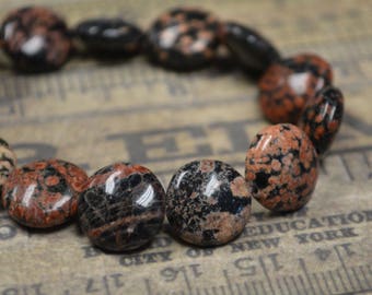 15pcs 12mm Red Snowflake Jasper Natural Puffed Flat Round Coin Gemstone Beads