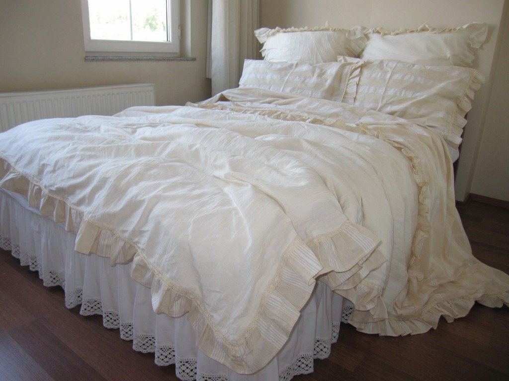 Queen KING duvet coverIvory cream neutral woven cotton
