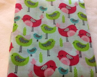 Fat Quarter, fabic, cotton fabric, pink and green bird print fabric, sewing supply, scrapbooking supply, DIY craft supply, Springtime fabric
