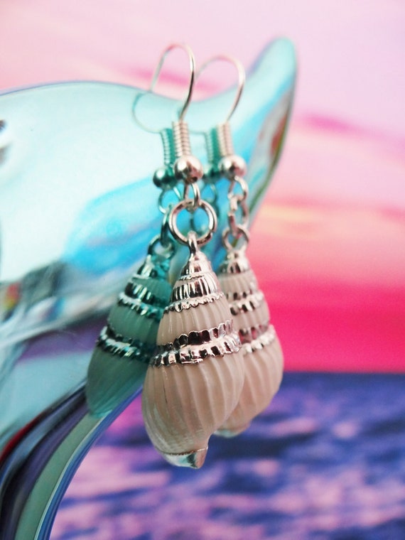 Little Conch Earrings Trumpet I'm Really A Mermaid Genuine Natural Seashell Shell Sea Silver Plated Earring Ear Hooks Dangles Im Drop