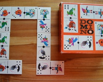 Vintage domino game with beautiful illustrations