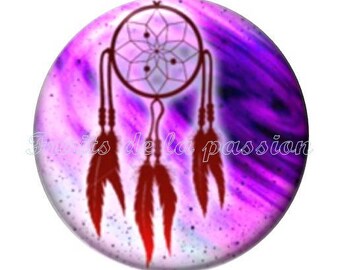 1 cabochon 30mm vintage, round glass, dream catcher, plum