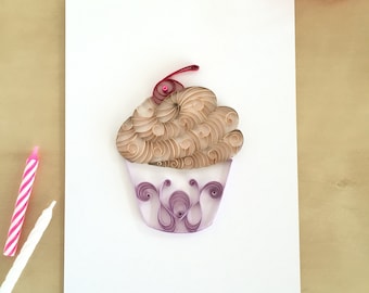 Quilling Paper Tan and Purple Cupcake Home Decor, Chocolate Cupcake Art, Purple Nursery Art, Playroom Decor, Sweet Kids Room Decor