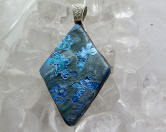Dichroic Glass Necklace, Shades of Blue over Shinny Blue Dichro, Dichroic Glass Jewelry, Necklace Included