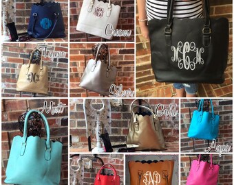 Monogram Purse, Leather Monogram Tote, Scalloped Tote Bag, Monogrammed Leather Purse, Gifts for Her, Gifts under 50, Monogram Handbag