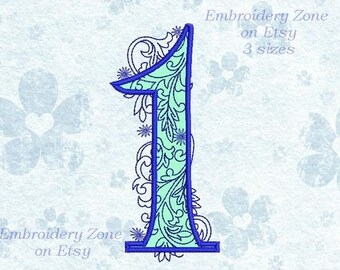 Curls Applique Number 1 first Machine Embroidery Design.Number 1 first applique embroidery design Figure One Number 1.First applique.3 Sizes
