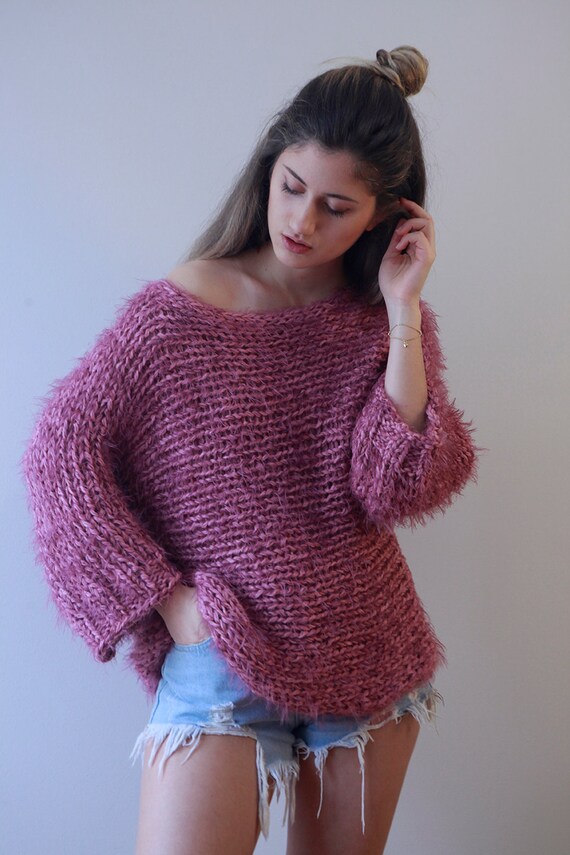 Dusty rose chunky knit sweater boho oversized loose knit