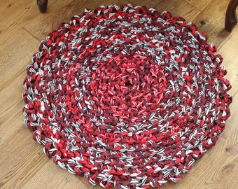 Rag Rug Black Red and White 43 Crocheted Round Rag