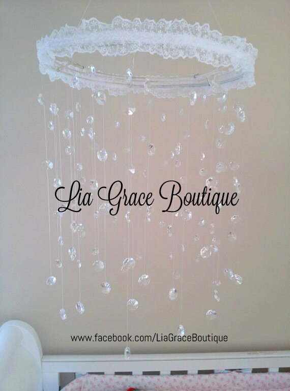 Crystal mobile made with chandelier crystals and lace for baby
