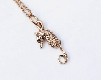 Tiny Solid Gold Seahorse Necklace