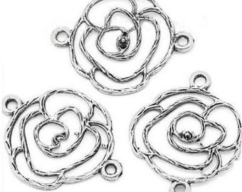 10 antique silver metal flower connectors