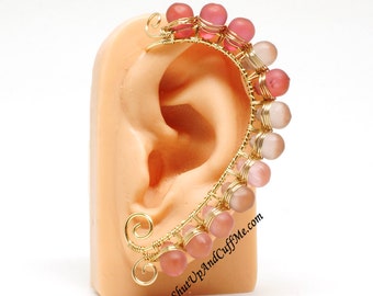 Gold and Pink Glass Ear Wrap Ear Cuff Fantasy Ear Jewelry Ombre Ear Cuff - LEFT Ear Only