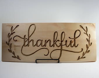 Routed Wood Sign- "Thankful"