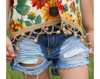 Danica Shorts - baby , toddler , kids - Girl's hand-distressed denim shorts (Sizes 6m-12y) girls jeans shorts , custom girls clothes