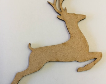 Leaping Reindeer MDF Shapes - 3mm Lasercut - 4 Sizes Available