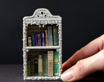 Paper Art - Miniature Library with tiny books - Diorama