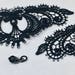 2 pc. satinized lace trim / lace appliqué with rhinestone pendant — black — rococo / gothic — 11.3x4.5 cm / 4 7/16"x1 3/4"