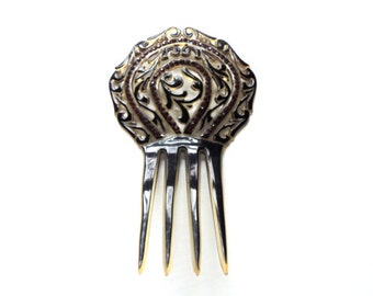 Celluloid Hair Comb With Red Rhinestone Trim Vintage 1920