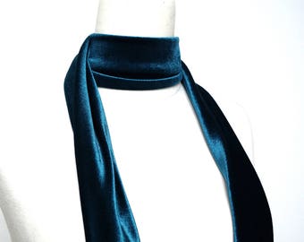 Skinny Scarf Velvet, Scarf Headband, Teal Velvet Skinny Scarf, Women's Skinny Scarf, Necktie, Neck Scarf, Headband, Turban