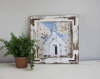 Farmhouse Style Decor, Art Print, Wall Decor, Country Church, Abstract Art, Fine Art Giclee Print