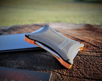 Orange on Black, Front pocket wallet, Thin Wallet, The best wallet, best wallet for men, Money clip, Military Grade Wallet by BenchBuilt
