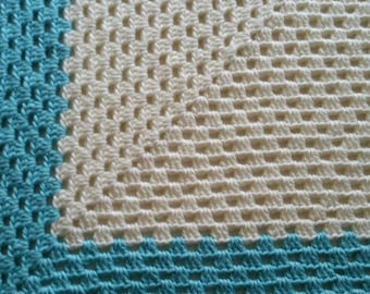 Robin Egg Blue and White Crocheted Baby Blanket