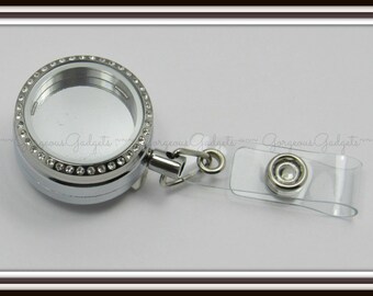 30mm Floating Locket / Glass Locket / Memory Locket Badge Reel Pendant Locket Stainless Steel With Crystals