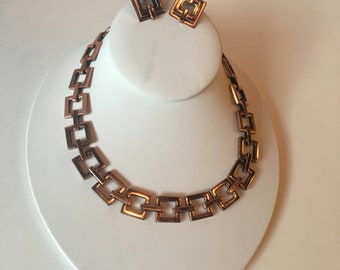 Renoir Copper Square Link Necklace and Earrings Demi Parure