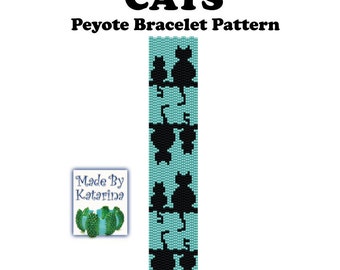 Peyote Pattern - Cats - INSTANT DOWNLOAD PDF - Peyote Stitch Bracelet Pattern - Cat Pattern - Two Drop Even Peyote Pattern - Peyote Bracelet