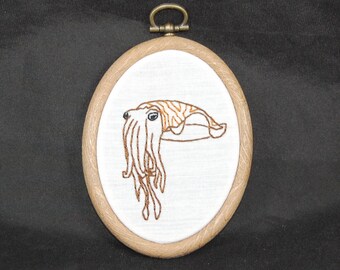 Cuttlefish Embroidered Hoop Art Ornament