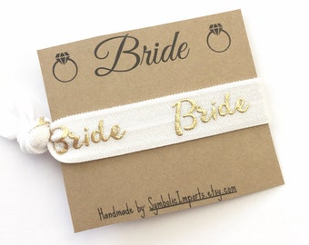 Bride Hair Tie Favor - Hair Tie Bride Gift - Bride To Be Gift - Hair Tie Favor - Bridal Party Gift - White and Gold Wedding Hair Tie
