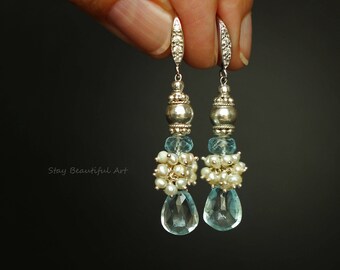 Blue Topaz Earrings Blue Earrings Topaz Earrings Birthstone Earrings Silver Earrings Something Blue Drop Earrings Gemstone Earrings Dainty