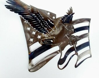 Eagle American flag metal art. Made from aluminum.