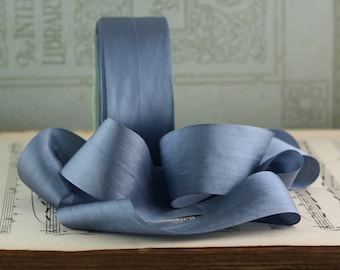 Dusty Blue Silk Ribbon, 1.25" wide by the yard, Dusty Blue Ribbon, Slate Blue Silk, Blue Gray Silk, Hand Dyed Silk, Bouquet Ribbon