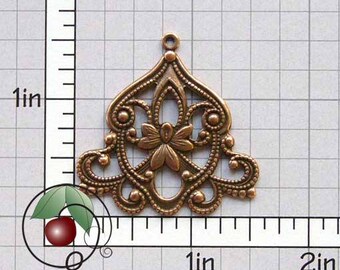 Filigree Pendant, Filigree Drop, Necklace Finding, Earring Finding, Filigree Stamping, Copper Ox Plated Brass, 4 Pcs, 1272co4
